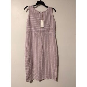 Vanessa Zani Womens 100% Linen Striped Sleeveless Midi Dress Lilac Made Italy L